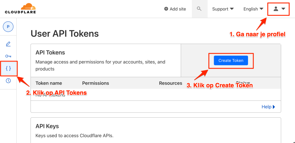 CloudFlare API key aanmaken