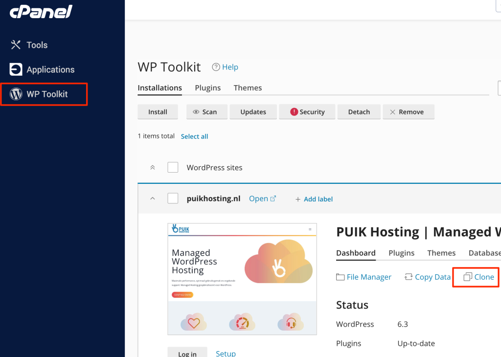 WordPress Staging maken met de PUIK WP Toolkit